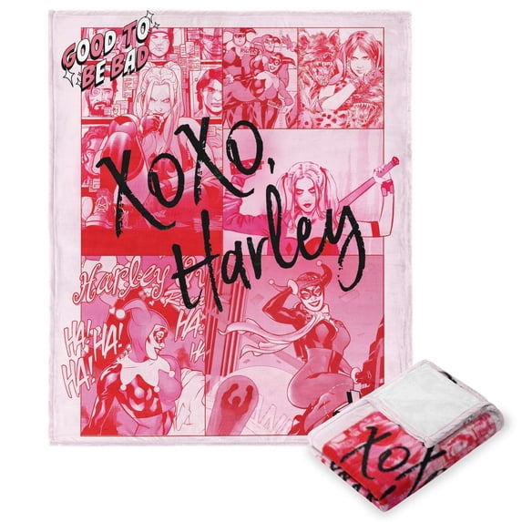 Warner Bros DC Batman Pink Harley Panels Kids Silk Touch Throw Blanket