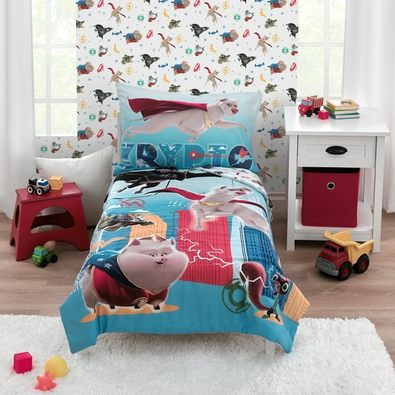 Warner Bros. DC Super Pets Krypto 4-Piece Toddler Bedding Set, Toddler Bed