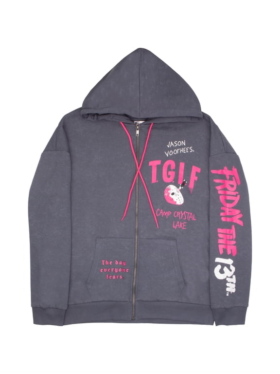 Warner Bros Friday the 13th Hoodie for Juniors, Zip-Up Active Hooded Sweatshirt for Women (Size XXS-XXL)