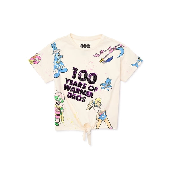 Warner Bros Girls Tie Front Bugs Bunny Superhero Sequin Tee, Sizes 4-16