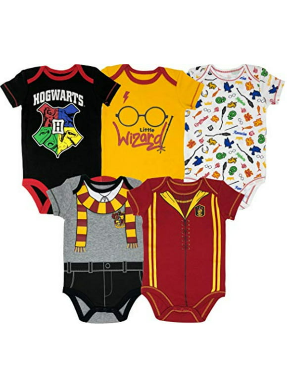 Warner Bros. Harry Potter Baby Boys' 5-Pack Bodysuits Hogwarts Gryffindor (Newborn)
