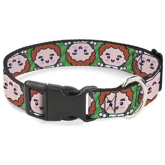 Warner Bros. Holiday Movies Pet Collar, Dog Collar Plastic Buckle, Elf Chibi Buddy Face Flip Stripe Greens, 15 to 24 Inches 1.0 Inch Wide