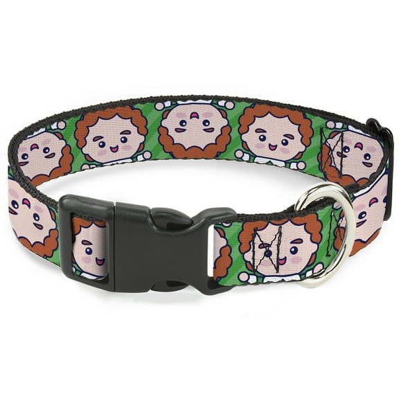 Warner Bros. Holiday Movies Pet Collar, Dog Collar Plastic Buckle, Elf Chibi Buddy Face Flip Stripe Greens, 8.5 to 12 Inches 0.5 Inch Wide