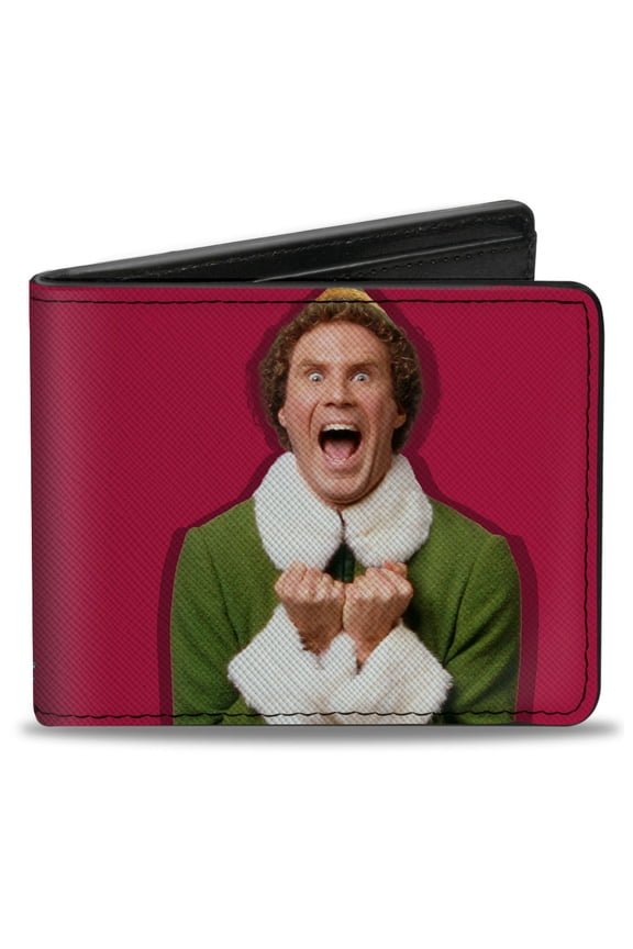Warner Bros. Holiday Movies Wallet, Bifold, Elf Buddy the Elf Screaming Pose with Muggins Quote, Vegan Leather