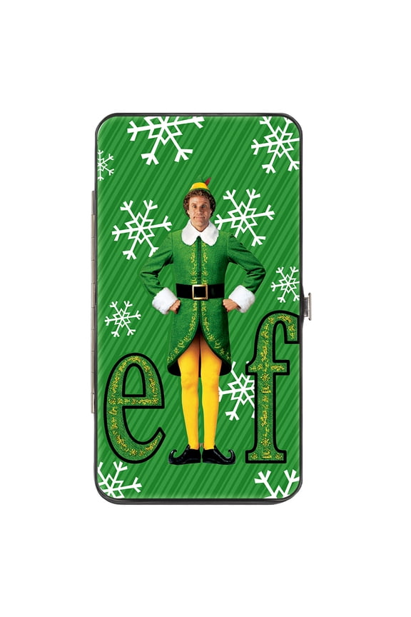 Warner Bros. Holiday Movies Wallet, Hinged, Elf Buddy the Elf Logo Pose Snowflakes Greens White, Vegan Leather