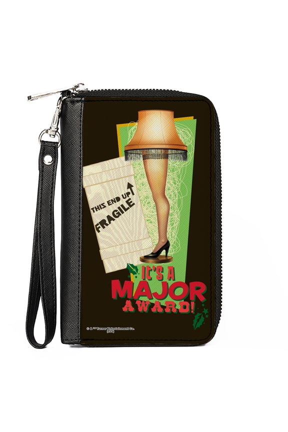 Warner Bros. Holiday Movies Wallet, Zip Around, A Christmas Story Lamp Its A Major Award Quote Black, Vegan Leather