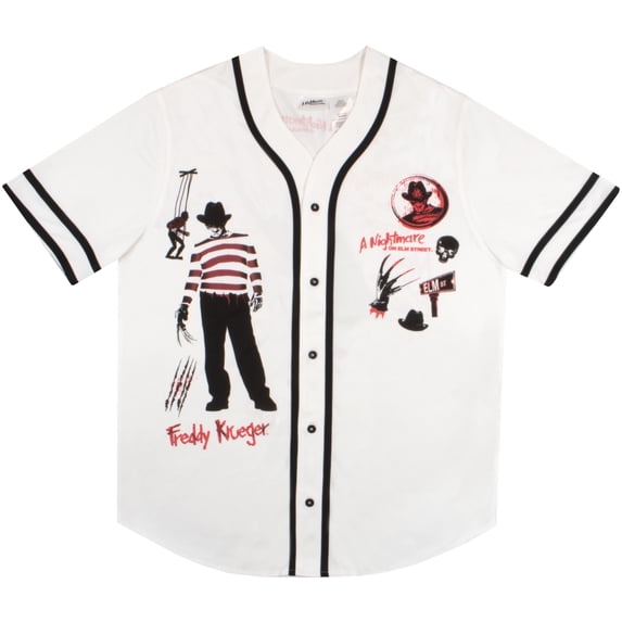 Warner Bros Horror Movie Baseball Jerseys, Freddy and Jason Casual Button Down Short Sleeve Shirts for Men and Women (Size S-XL)