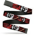 thumbnail image 1 of Adjustable Belt, Clamp Buckle, Cut-to-Fit, Friday the 13th Jason Mask Axe Blood Splatter Black Red, 1 of 3