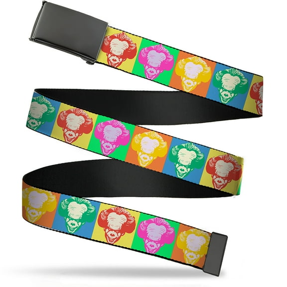 Adjustable Belt, Clamp Buckle, Cut-to-Fit, It Pennywise Smiling Color Block Multi Color