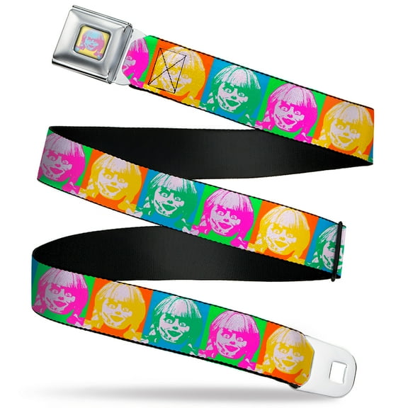 Warner Bros. Horror Movies Belt, Seatbelt Buckle Belt, Annabelle Doll Face Pop Art Color Block Multi Color, Youth 22 to 32 Inches