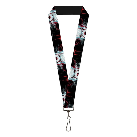 Warner Bros. Horror Movies Lanyard, It Chapter Two Pennywise Face Close Up Black Red Blues, Elastic