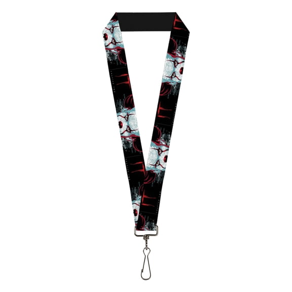 Warner Bros. Horror Movies Lanyard, It Chapter Two Pennywise Face Close Up Black Red Blues, Elastic