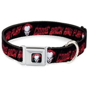Warner Bros. Horror Movies Pet Collar, Dog Collar Metal Seatbelt Buckle, It Chapter Two Pennywise Face Come Back and Play Black Reds, 9.5 to 13 Inches 1.0 Inch Wide