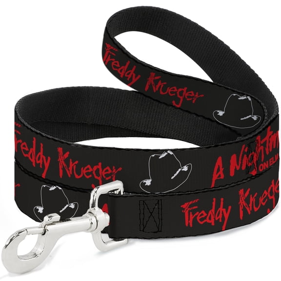 Warner Bros. Horror Movies Pet Leash, Dog Leash, A Nightmare on Elm Street Freddy Icons and Logo Black Red, 4 Feet Long 1.0 Inch Wide