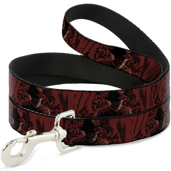 Warner Bros. Horror Movies Pet Leash, Dog Leash, Freddy Poses Quote Scrawls Hand Scratching Reds Black, 4 Feet Long 1.0 Inch Wide
