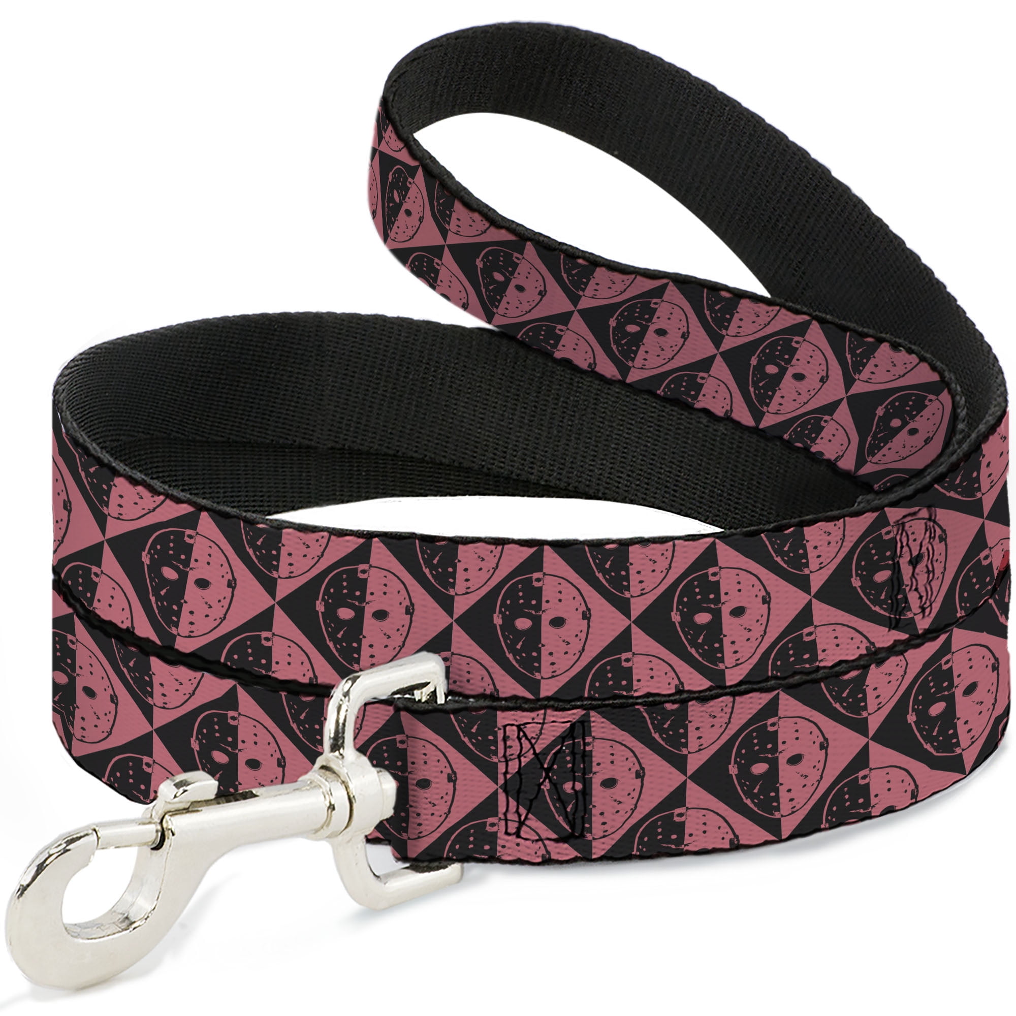 Warner Bros. Horror Movies Pet Leash, Dog Leash, Friday the 13th Jason Mask Diamond Split Black Red, 6 Feet Long 1.0 Inch Wide