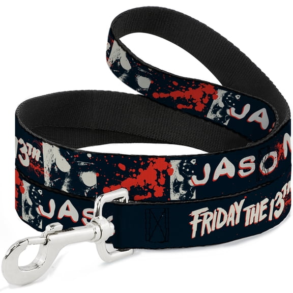 Warner Bros. Horror Movies Pet Leash, Dog Leash, Friday the 13th Jason Mask and Splatter Black Red White, 4 Feet Long 1.0 Inch Wide