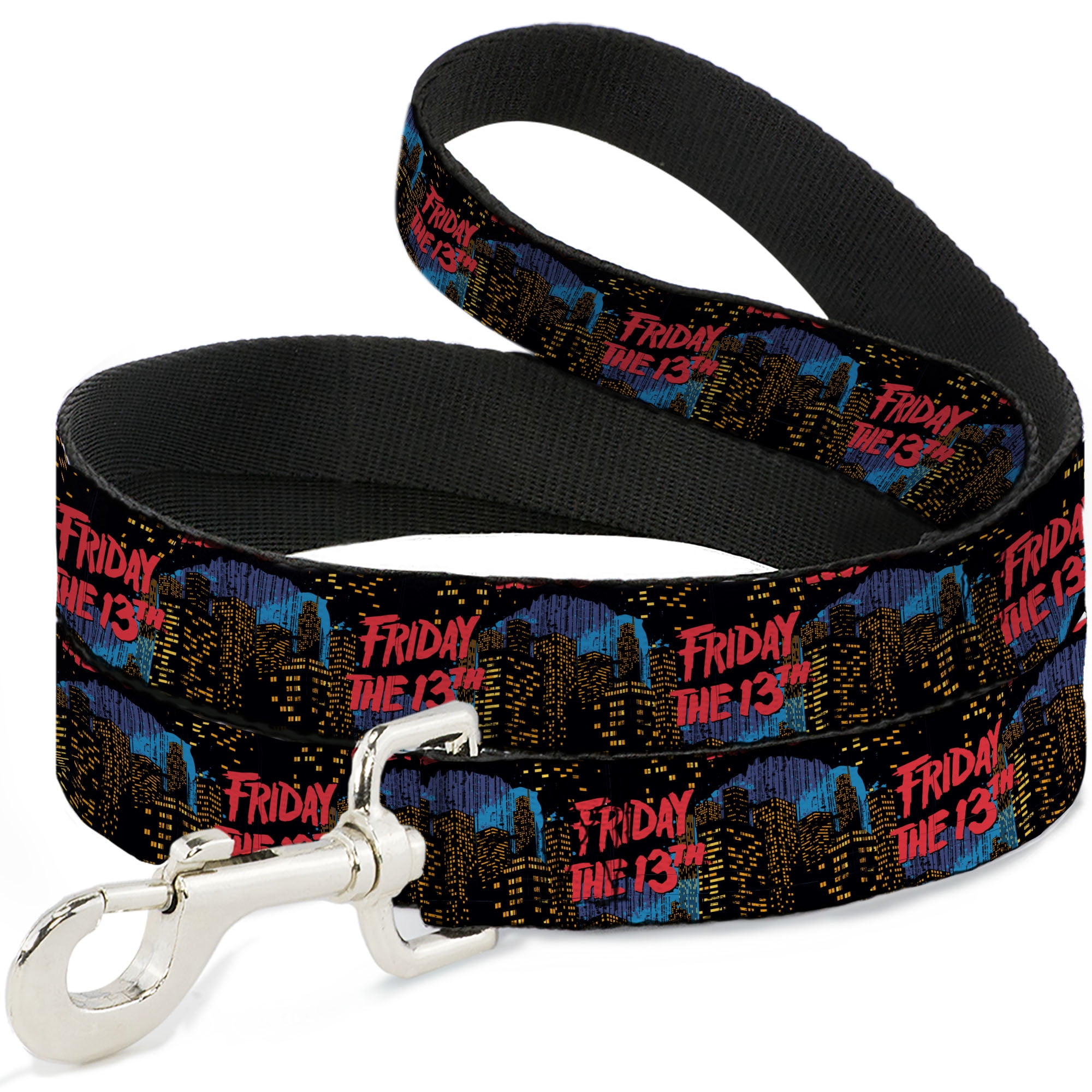 Warner Bros. Horror Movies Pet Leash, Dog Leash, Friday the 13th Jason Takes Manhattan Skyline Logo Black, 6 Feet Long 1.0 Inch Wide
