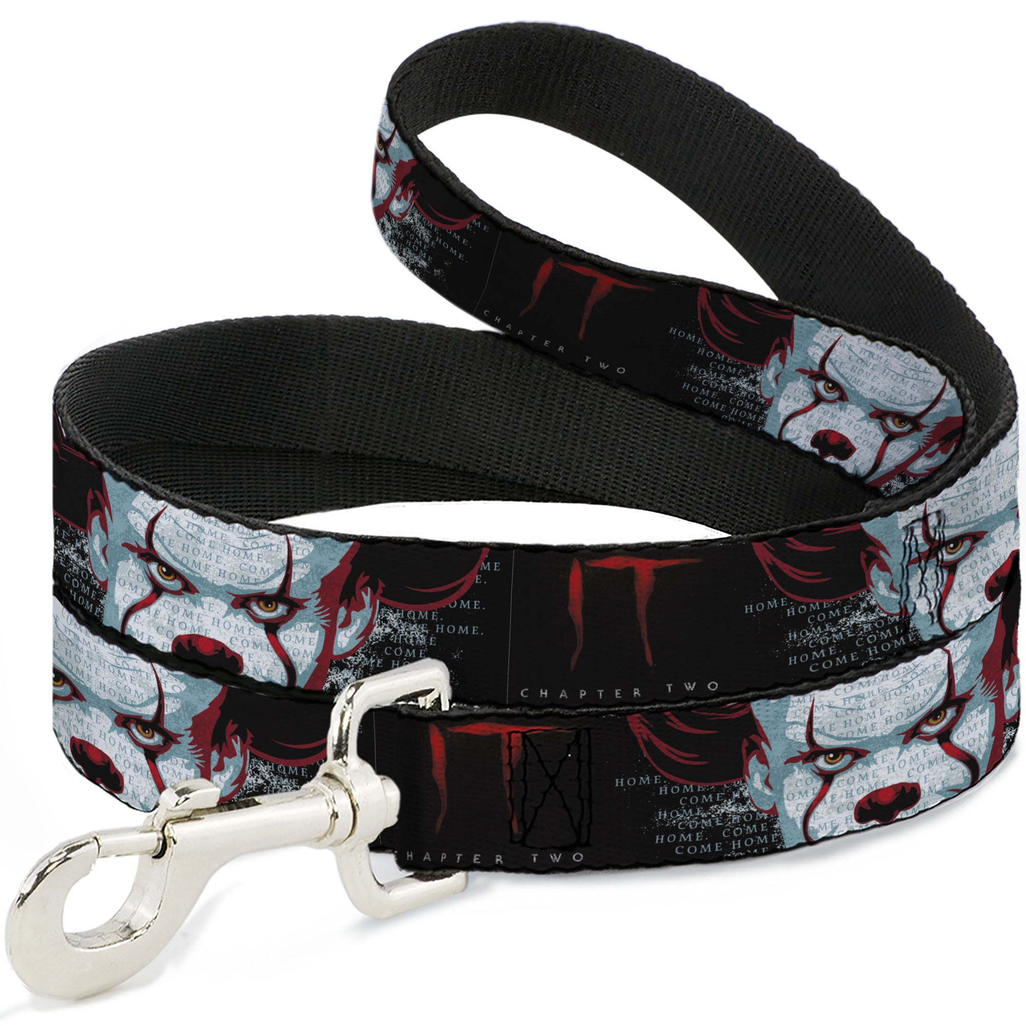 Warner Bros. Horror Movies Pet Leash, Dog Leash, It Chapter Two Pennywise Face Close Up Black Red Blues, 6 Feet Long 1.0 Inch Wide