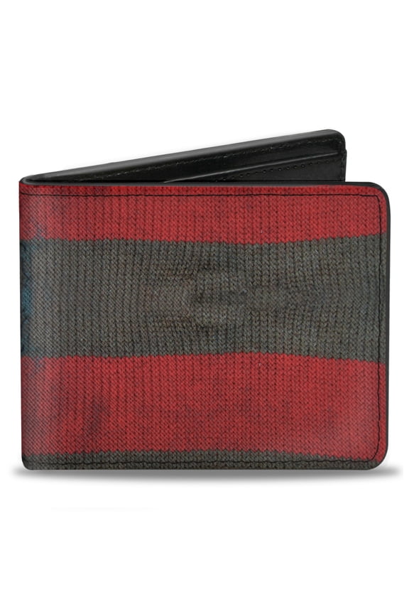 Warner Bros. Horror Movies Wallet, Bifold, A Nightmare On Elm Street Freddys Sweater Stripes Red Black, Vegan Leather