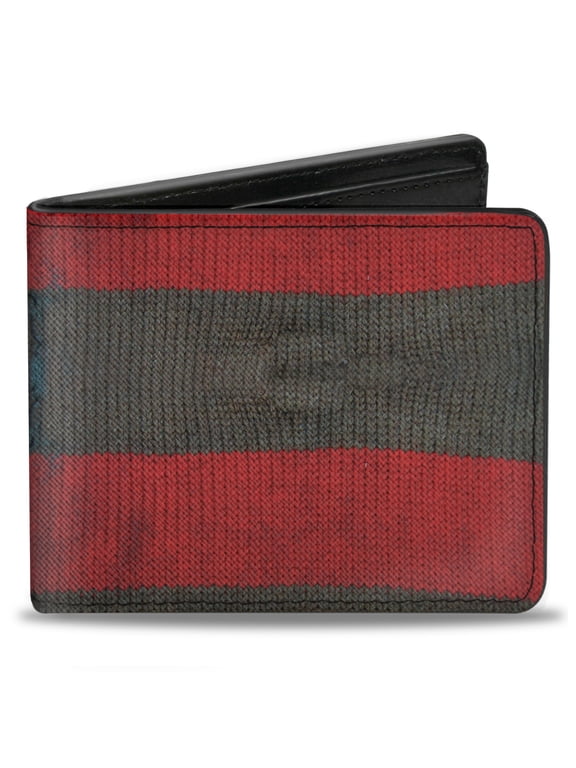 Warner Bros. Horror Movies Wallet, Bifold, A Nightmare On Elm Street Freddys Sweater Stripes Red Black, Vegan Leather