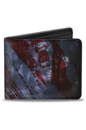 Warner Bros. Horror Movies Wallet, Bifold, Friday the 13th Logo Jason Machete Blood Splatter Reds Black, Vegan Leather