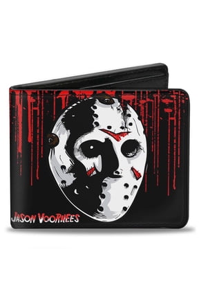 Warner Bros. Horror Movies Wallet, Bifold, Jason Voorhees Mask Friday the 13th Splatter Black Red White, Vegan Leather