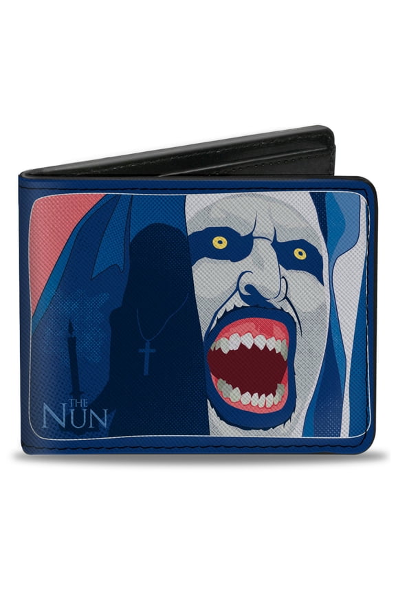 Warner Bros. Horror Movies Wallet, Bifold, The Nun Screaming Nun Pose and Title Logo Blues, Vegan Leather