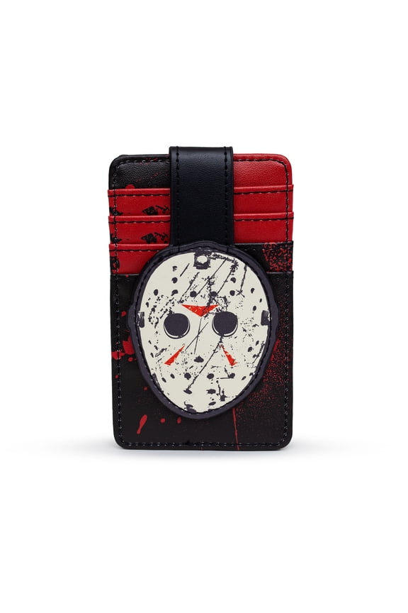 Warner Bros. Horror Movies Wallet, Character Wallet ID Card Holder, Friday the 13th Jason Hockey Mask Black Red, Vegan Leather