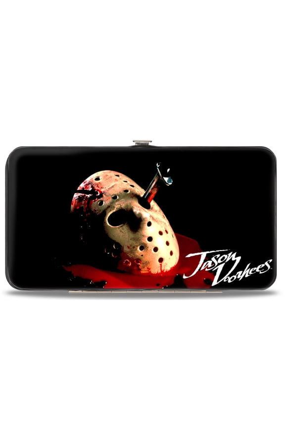 Warner Bros. Horror Movies Wallet, Hinged, Friday the 13th Final Chapter Jason Vorhees Mask Black Red, Vegan Leather
