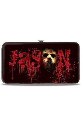 Warner Bros. Horror Movies Wallet, Hinged, Friday the 13th Jason Mask Splatter Walking Pose Black Reds, Vegan Leather