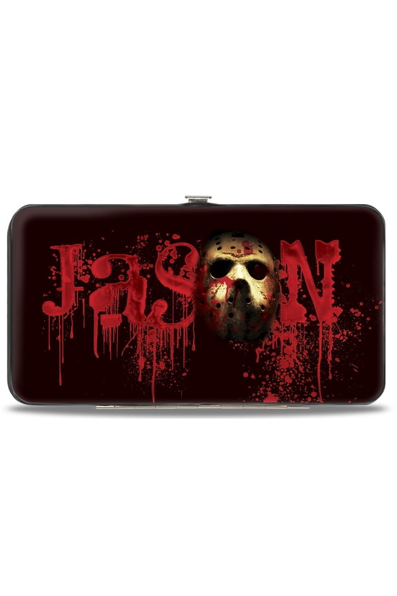 Warner Bros. Horror Movies Wallet, Hinged, Friday the 13th Jason Mask Splatter Walking Pose Black Reds, Vegan Leather