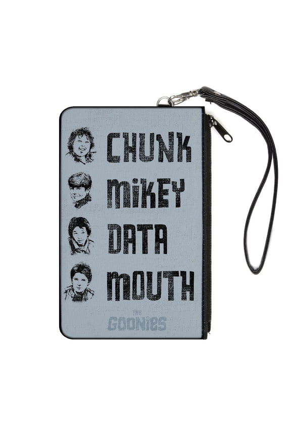 Warner Bros. Horror Movies Wallet, Zip Clutch, The Goonies Chunk Mikey Data Mouth Poses Periwinkle Black, Canvas