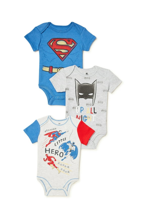 Bros. Justice League Baby Boy Bodysuits, 3-Pack, Sizes 0/3-24 Months