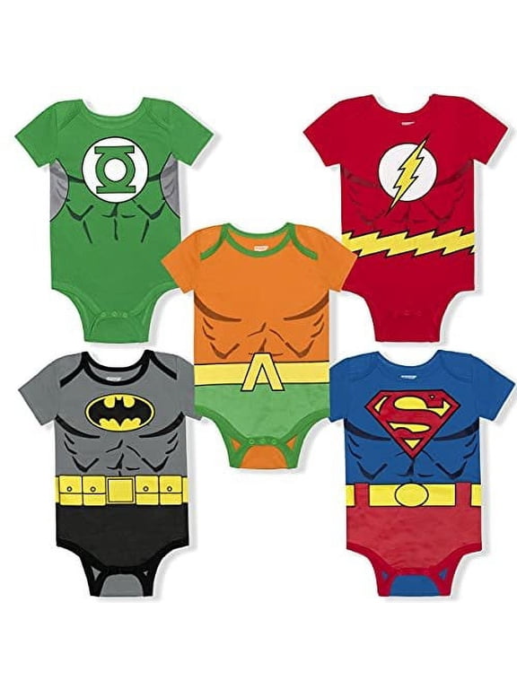 Warner Bros Justice League Boy's 5-Pack Character Creepers - Batman, Superman, Flash, Aquaman and Green Lantern