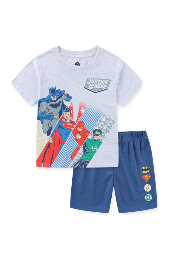 Justice League Short Sleeve T-Shirt and Mesh Short Set (Boys), 2 Piece Set, Sizes 2T-10
