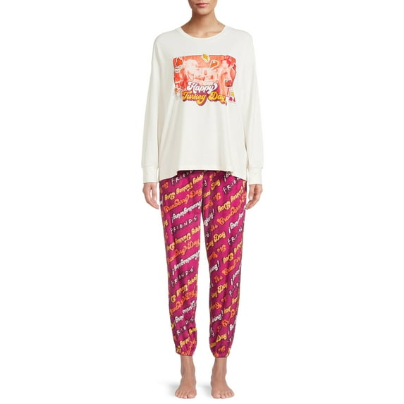 Warner Bros. Long Sleeve Round Neck Graphic Print Pajamas (Women's or Women's Plus) 2 Piece Set