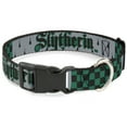thumbnail image 1 of Warner Bros. Pet Collar, Dog Collar Plastic Buckle, Harry Potter Slytherin Checker Blocks Grays Greens, 11 to 16.5 Inches 1.0 Inch Wide, 1 of 8