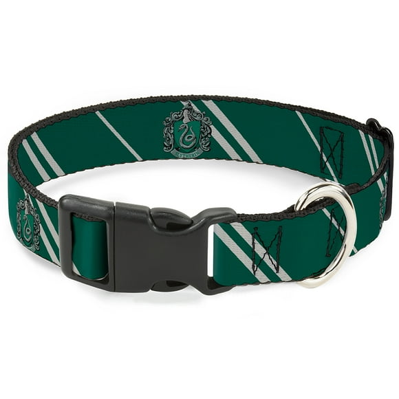 Warner Bros. Pet Collar, Dog Collar Plastic Buckle, Slytherin Crest Stripe5 Green Gray, 7 to 8.5 Inches 0.5 Inch Wide