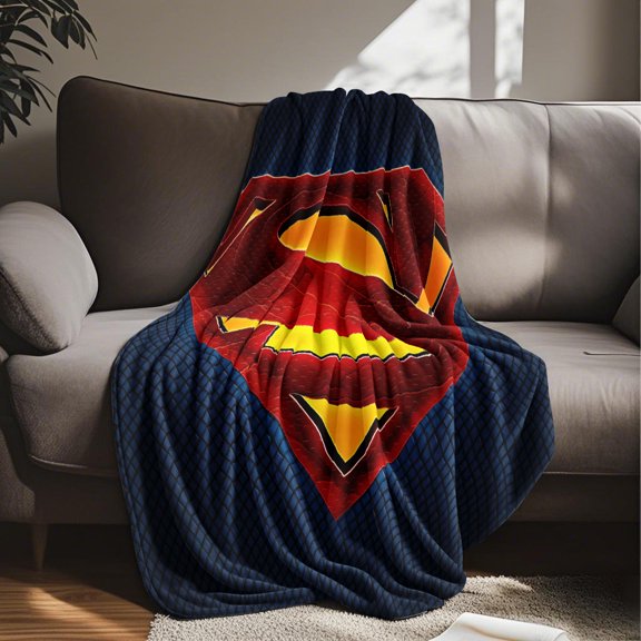 Warner Bros Superman Logo Plush Throw Blanket, Large Soft Flannel All-Season Couch Cover for Sofa Bed, Superhero Home Decor