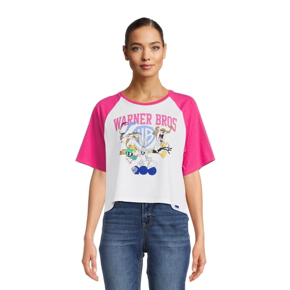 Warner Bros.Women’s Cropped Graphic Tee with Short Raglan Sleeves, Sizes XS-XXL
