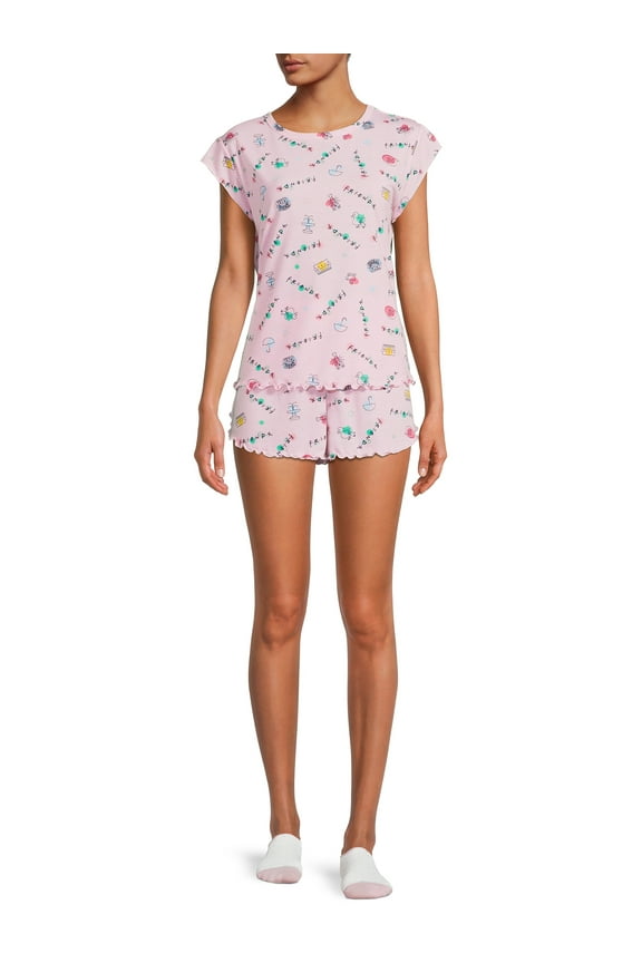 Women's Friends Top and Shorts Pajama Set, 3-Piece
