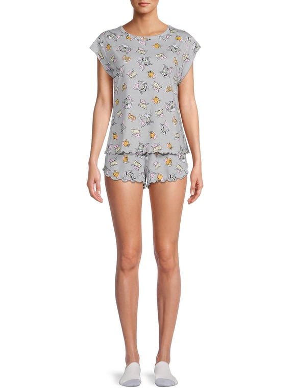 Women's and Women's Plus Tom and Jerry Top and Shorts Pajama Set, 3-Piece