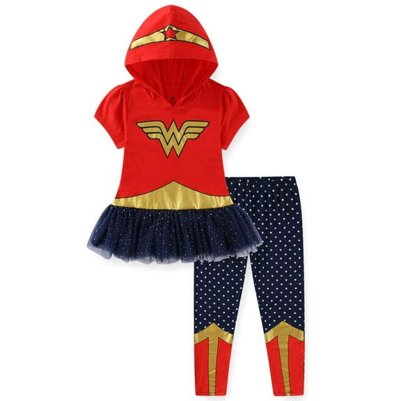 Warner Bros. Wonder Woman Cosplay Hooded Shirt with Tulle and Legging Pants Set (Girls), 2 Piece Set, Sizes 3T-12