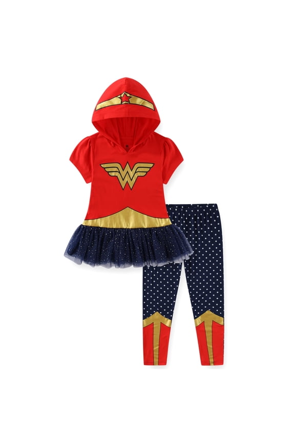 Wonder Woman Cosplay Hooded Shirt with Tulle and Legging Pants Set (Girls), 2 Piece Set, Sizes 3T-12