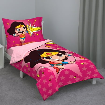 Warner Bros. Wonder Woman Pink 4-Piece Toddler Bedding Set, Toddler Girl