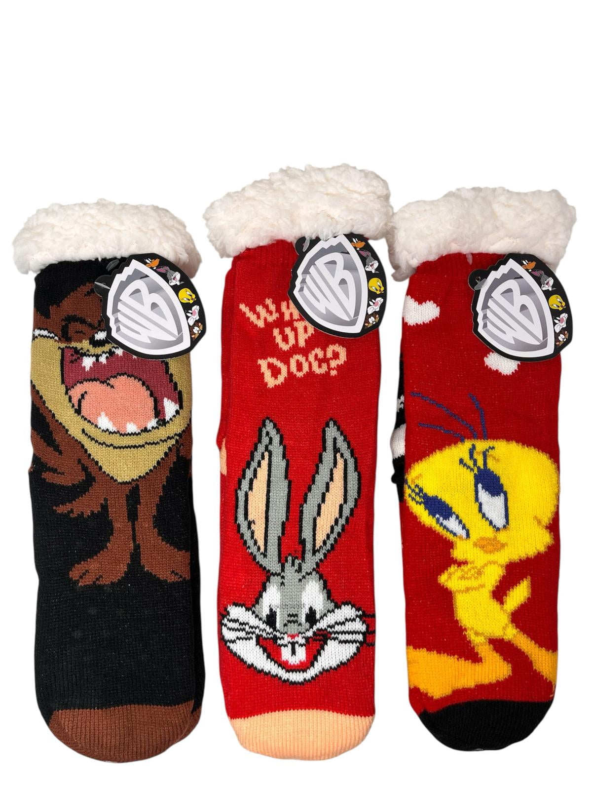 Warner Brothers Loony Tunes Sherpa Lined Gripper Bottom Socks 3pk