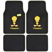 BDK Warner Bros Looney Tunes Tweety Bird Universal Fit Car Accessories, 4pc Set Carpet Floor Mats, Front 26" x 16.5", Rear 14" x 16.5" Car Mats with No-Slip Grip - Yellow and Black