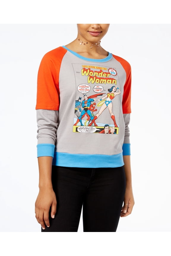 Warner Brothers Juniors' Wonder Woman Sweatshirt (Heather Grey, XS)
