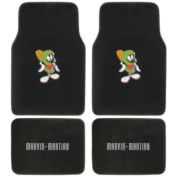 BDK Warner Bros Looney Tunes Marvin The Martian Universal Fit 4PC Set Car Accessories Floor Mats - Front 26" x 16.5" & Rear 14" x 16.5" Carpet Car Mats